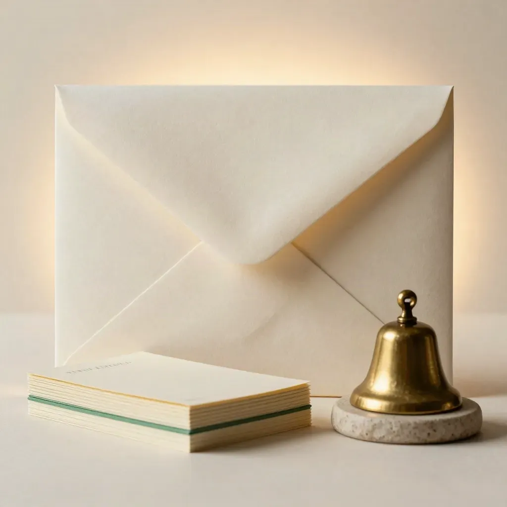 Close-up of a seller Q&A packet with a bell on a pedestal.